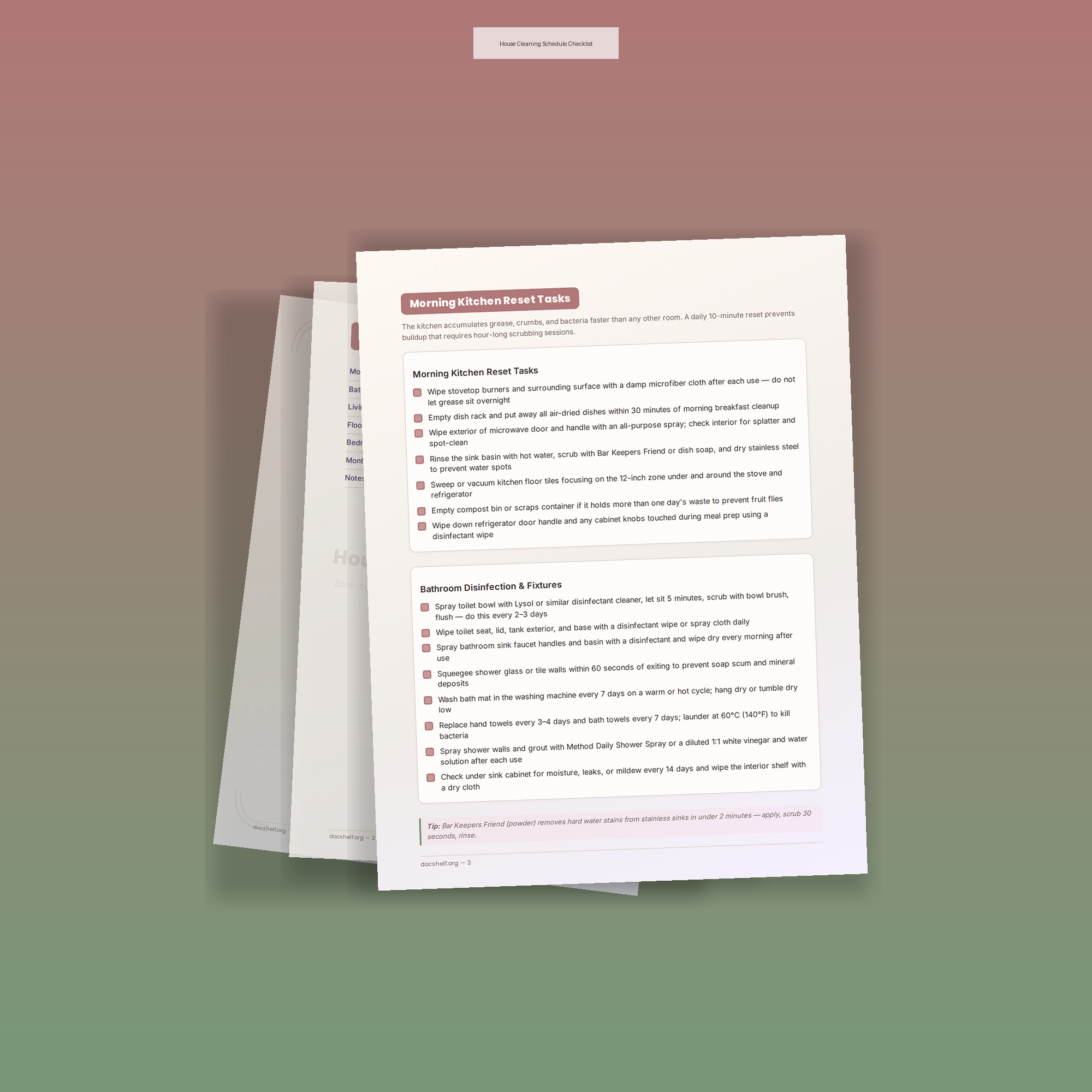 House Cleaning Schedule Checklist