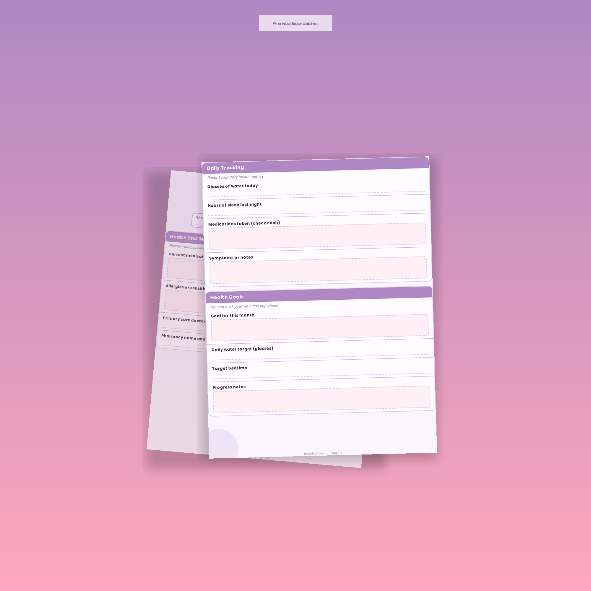 Water Intake Tracker Worksheet