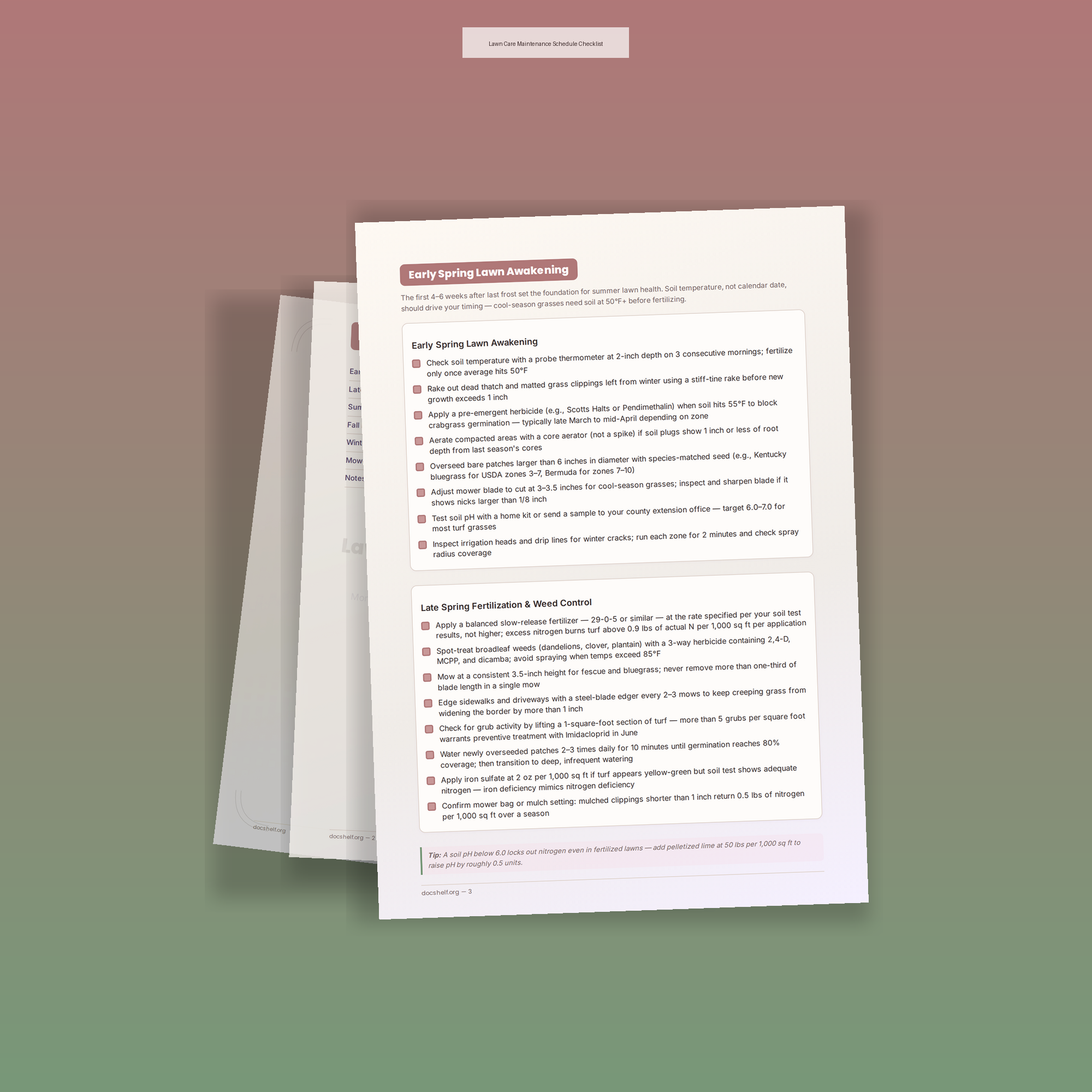 Lawn Care Maintenance Schedule Checklist