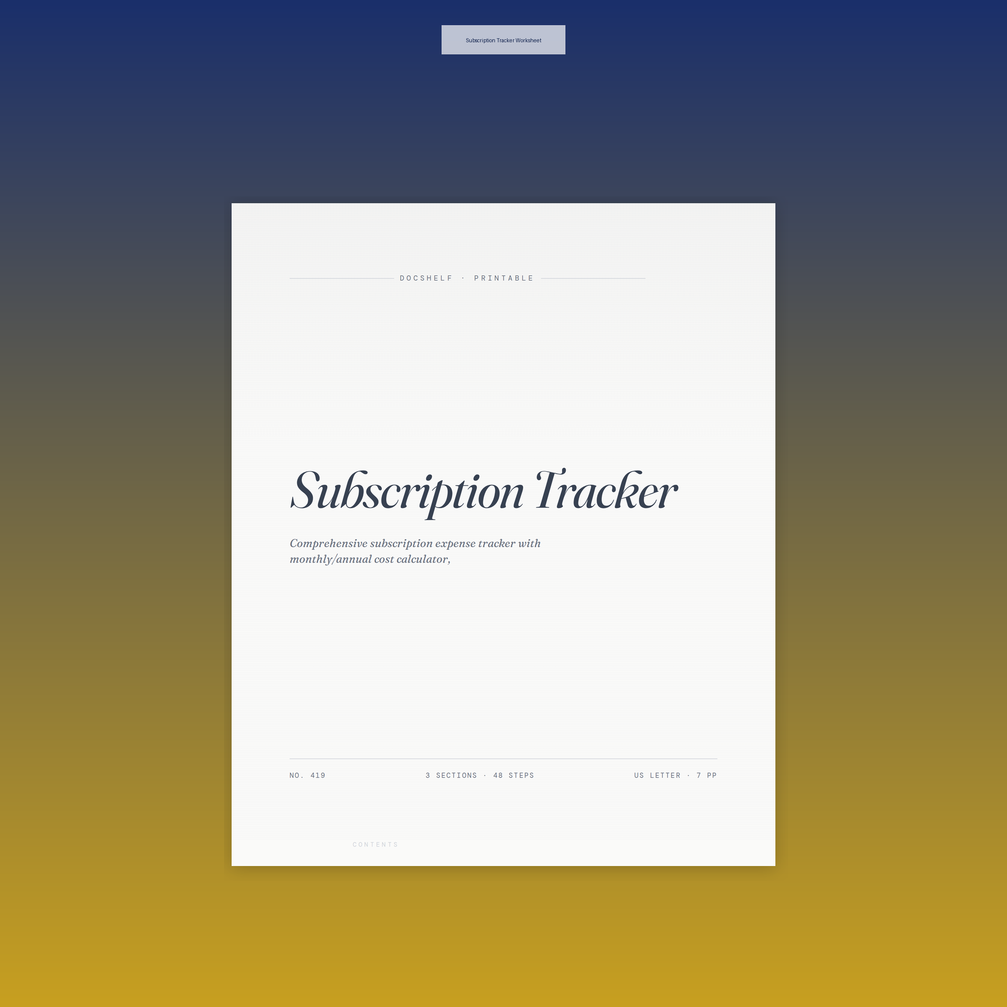 Subscription Tracker Worksheet