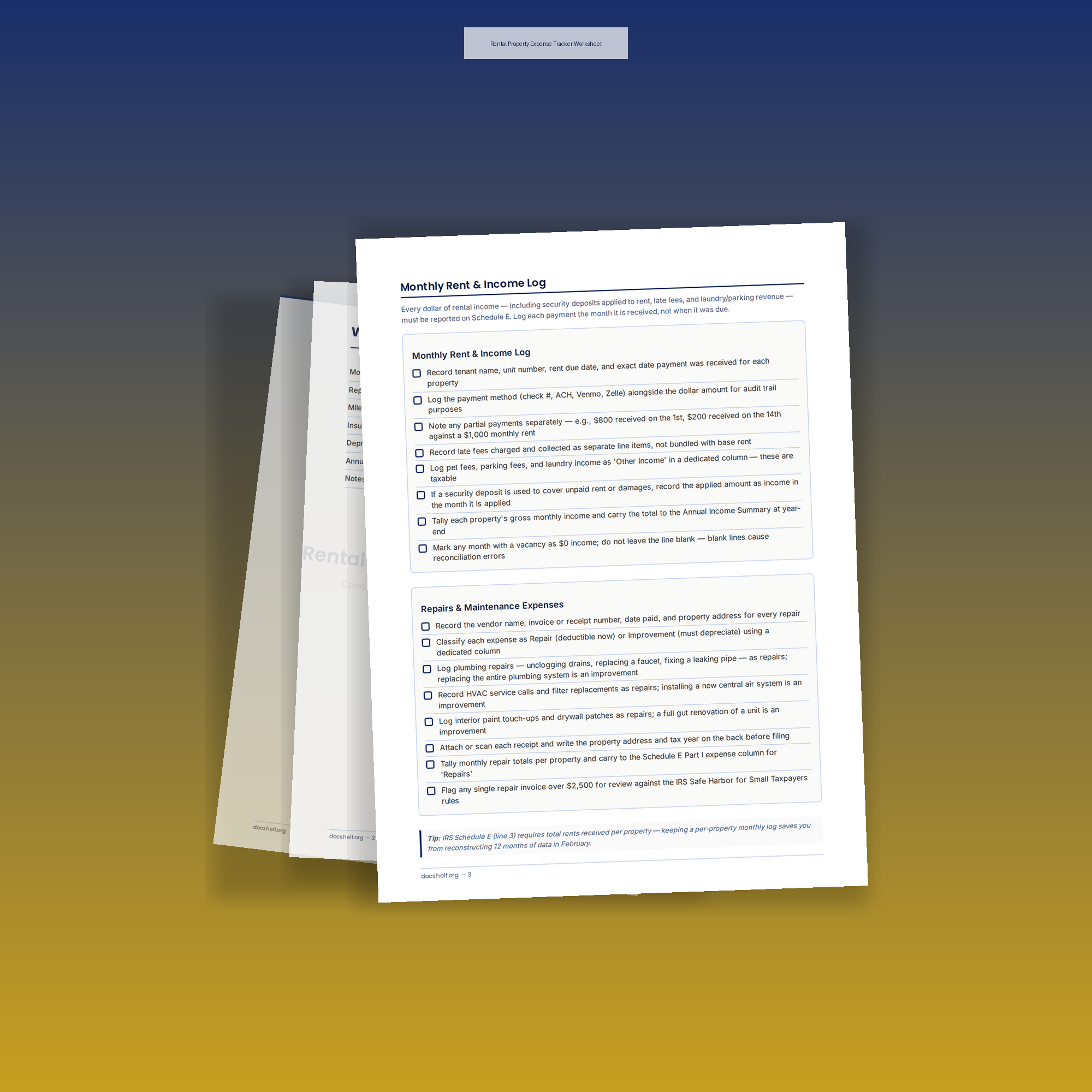 Rental Property Expense Tracker Worksheet