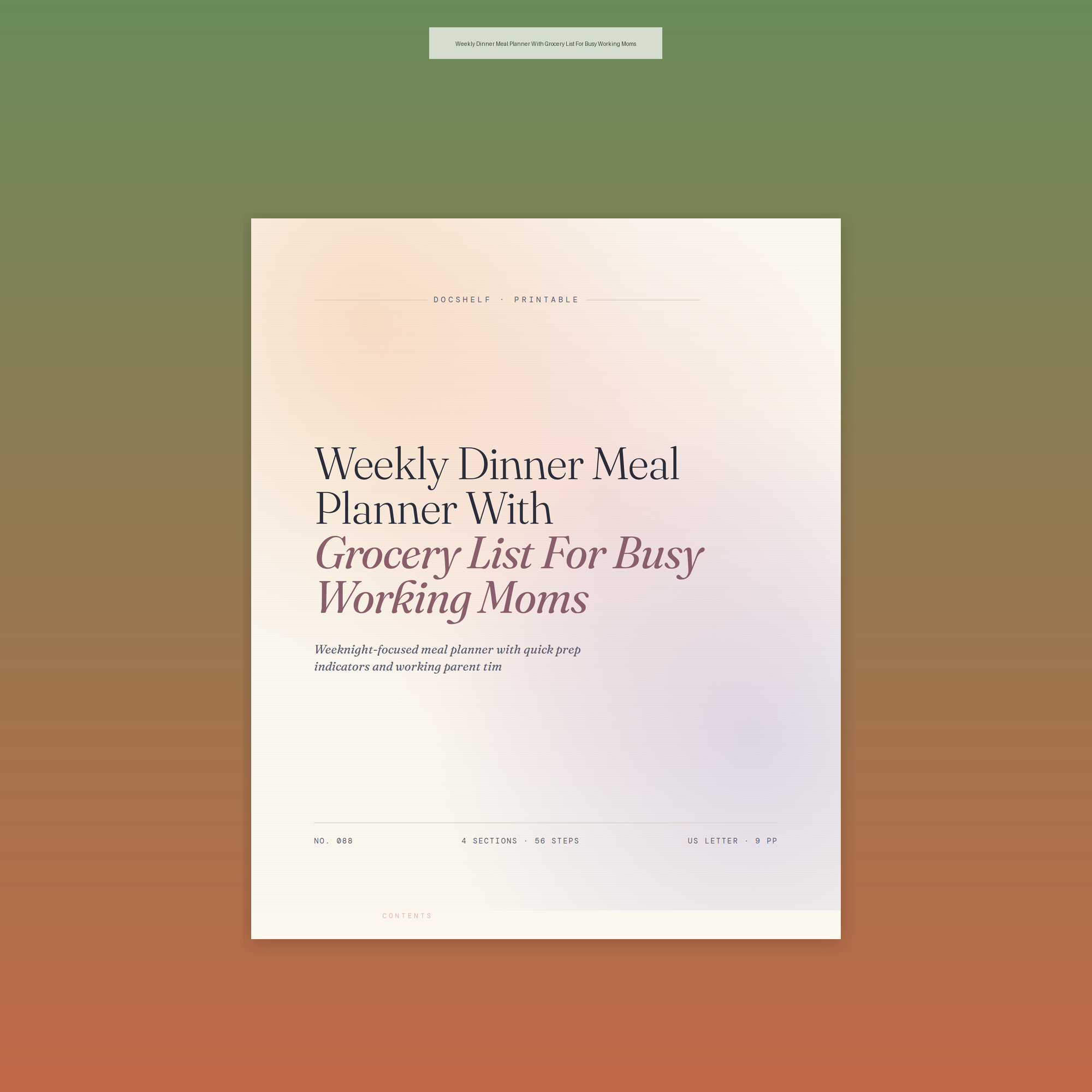 Weekly Dinner Meal Planner With Grocery List For Busy Working Moms
