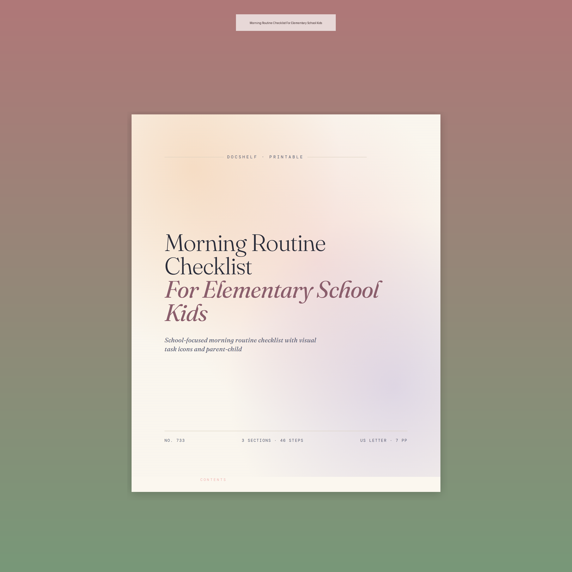 Morning Routine Checklist For Elementary School Kids