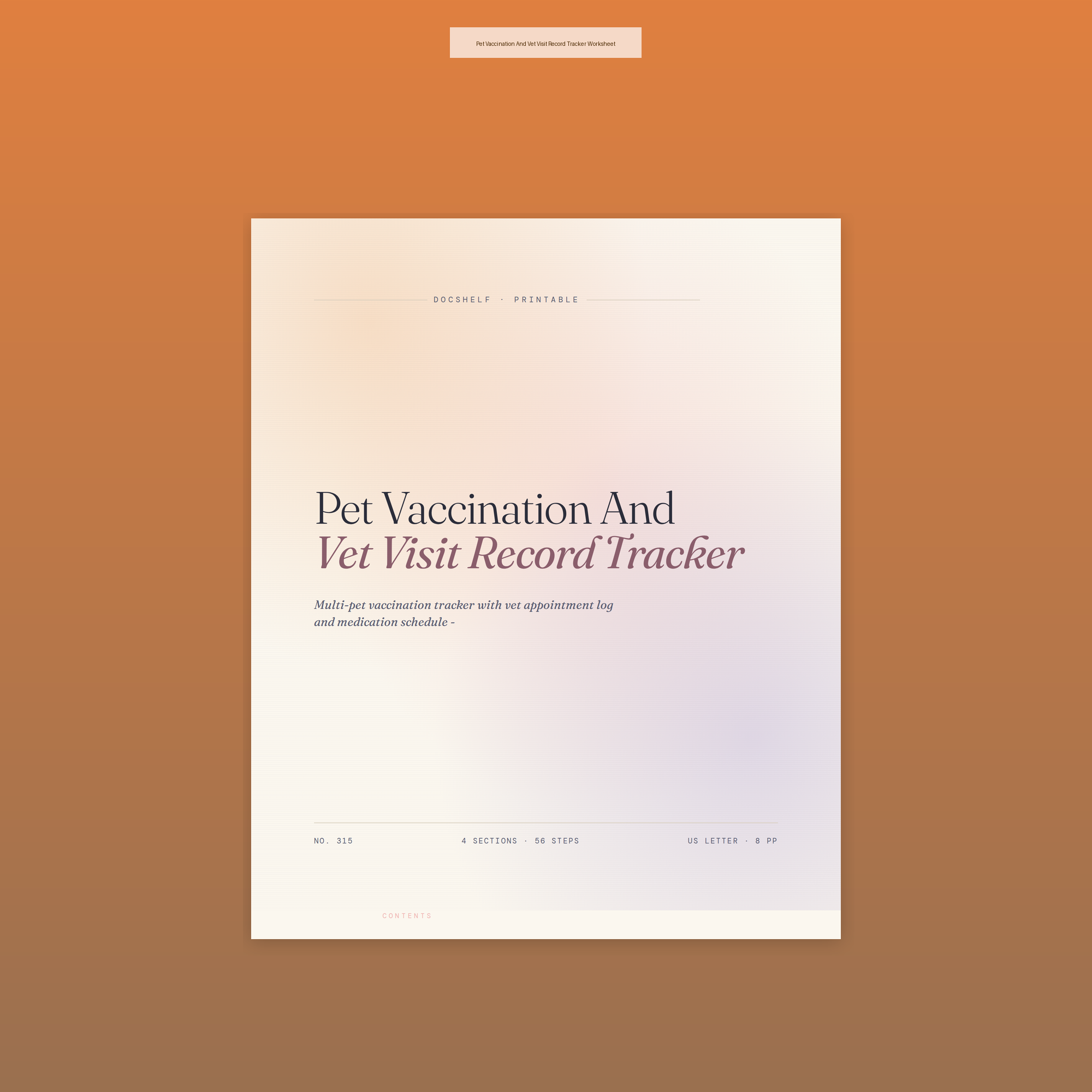 Pet Vaccination And Vet Visit Record Tracker Worksheet