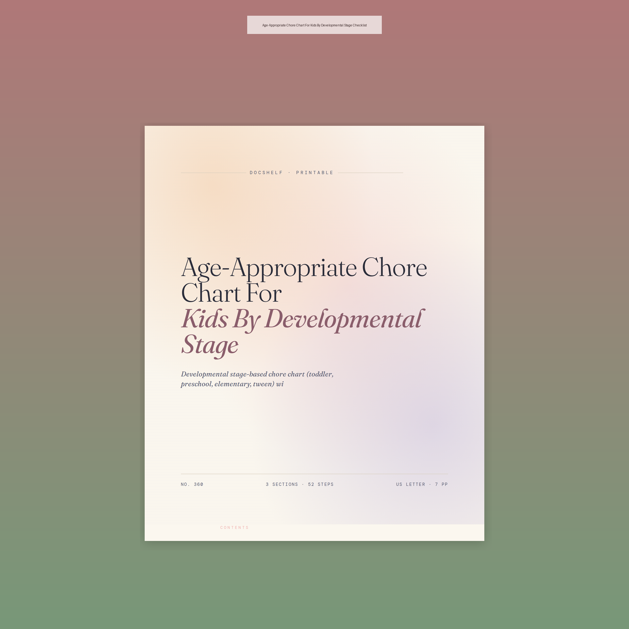 Age-Appropriate Chore Chart For Kids By Developmental Stage Checklist