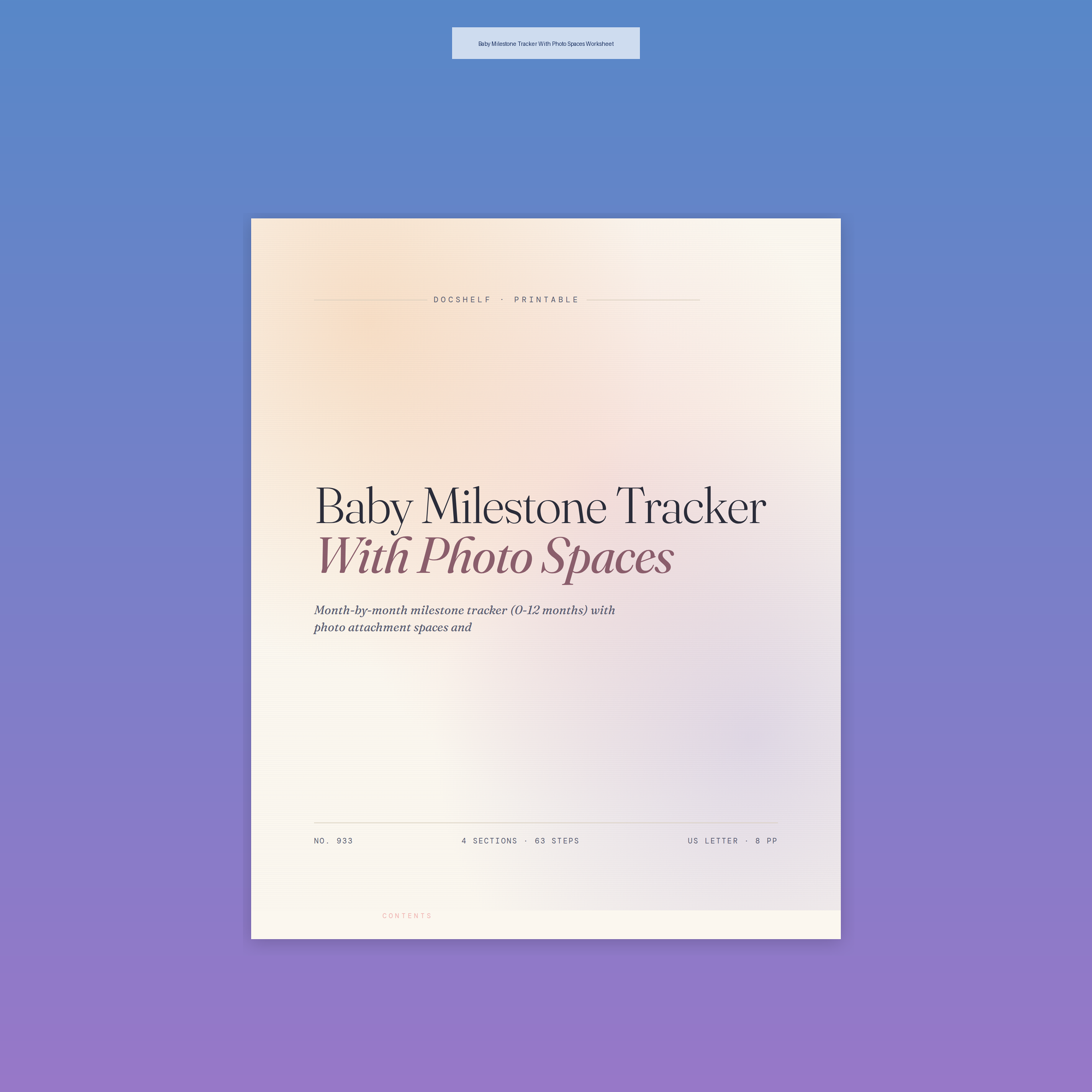 Baby Milestone Tracker With Photo Spaces Worksheet