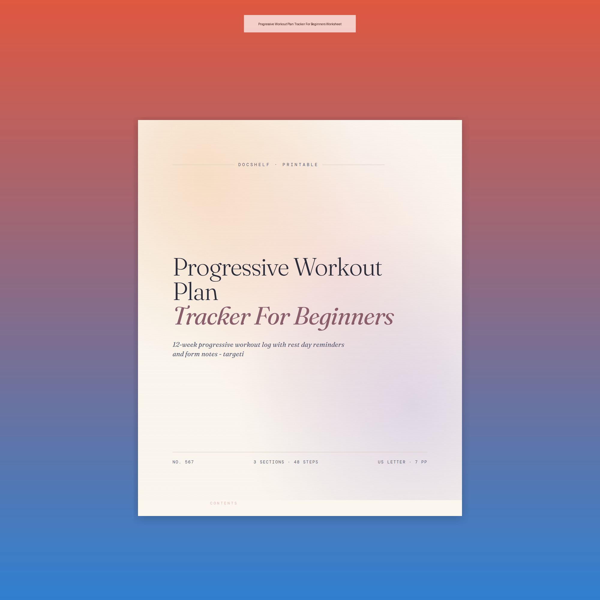 Progressive Workout Plan Tracker For Beginners Worksheet