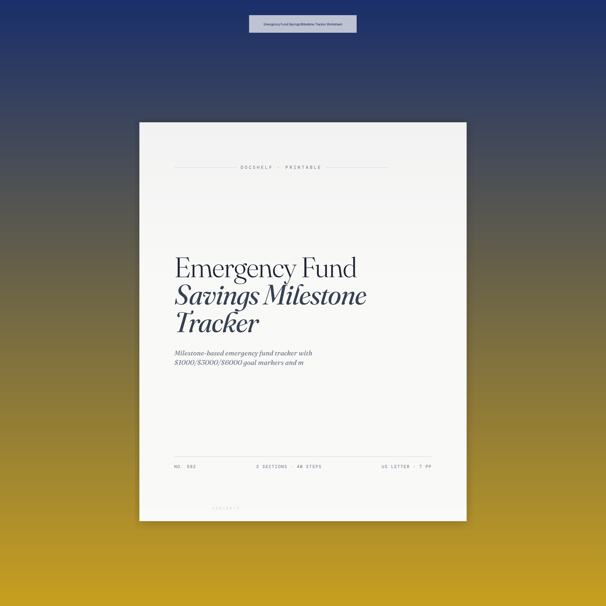Emergency Fund Savings Milestone Tracker Worksheet