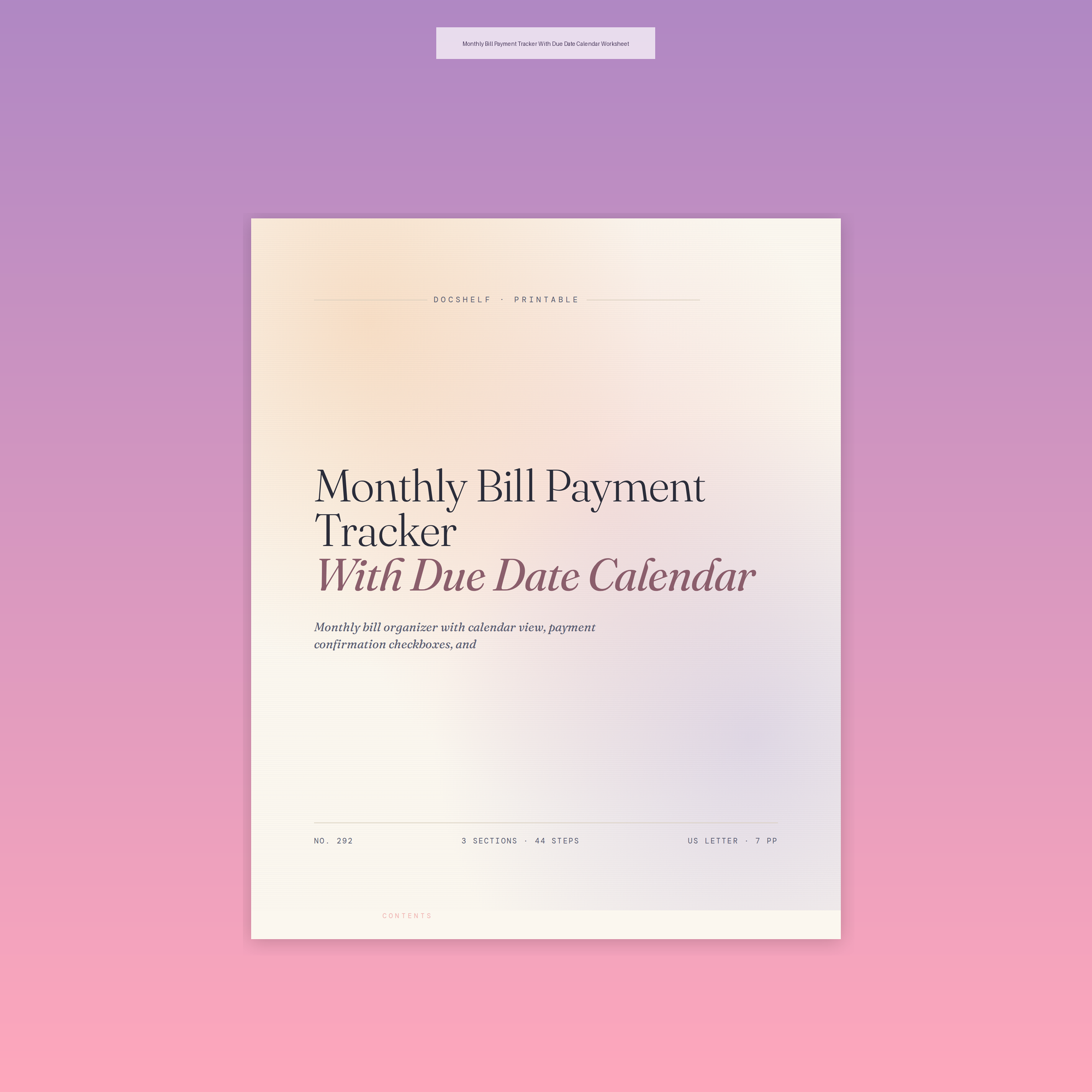 Monthly Bill Payment Tracker With Due Date Calendar Worksheet