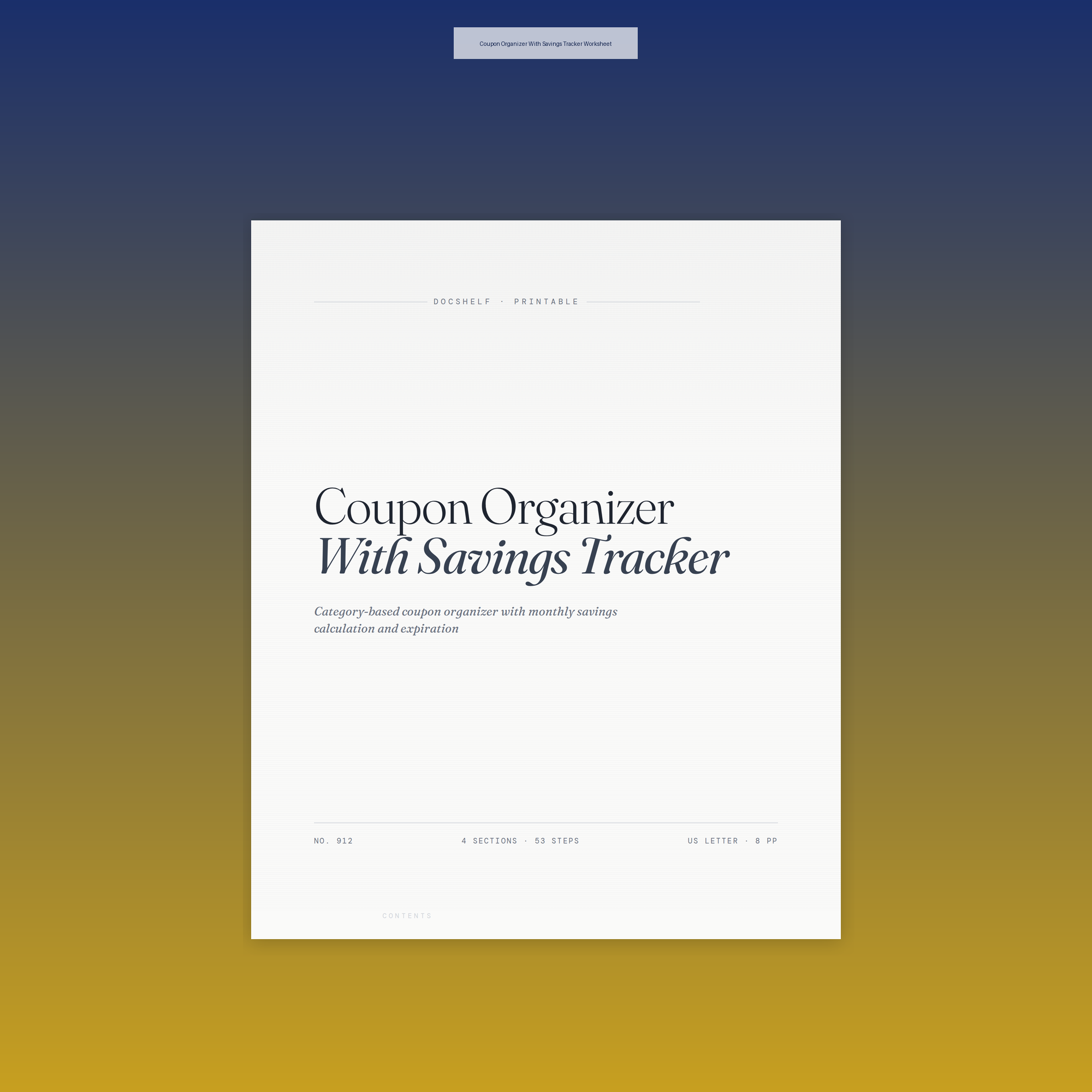Coupon Organizer With Savings Tracker Worksheet