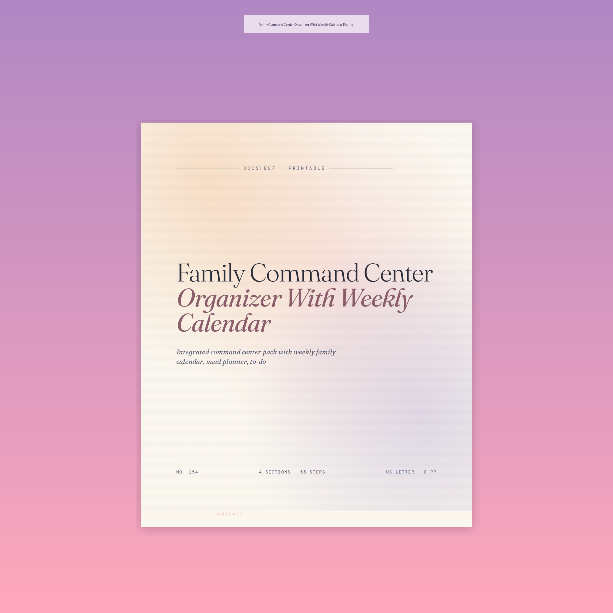 Family Command Center Organizer With Weekly Calendar Planner