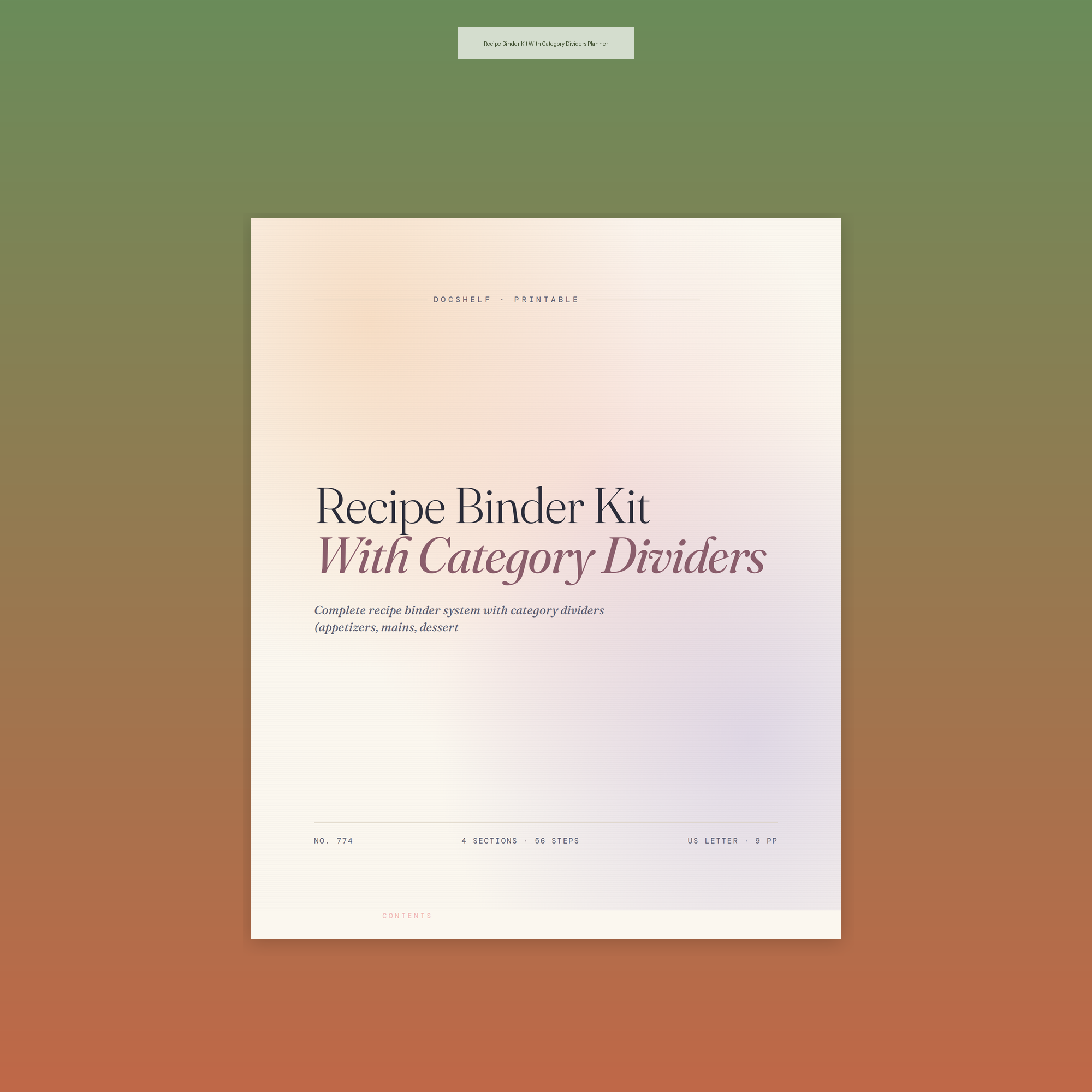 Recipe Binder Kit With Category Dividers Planner