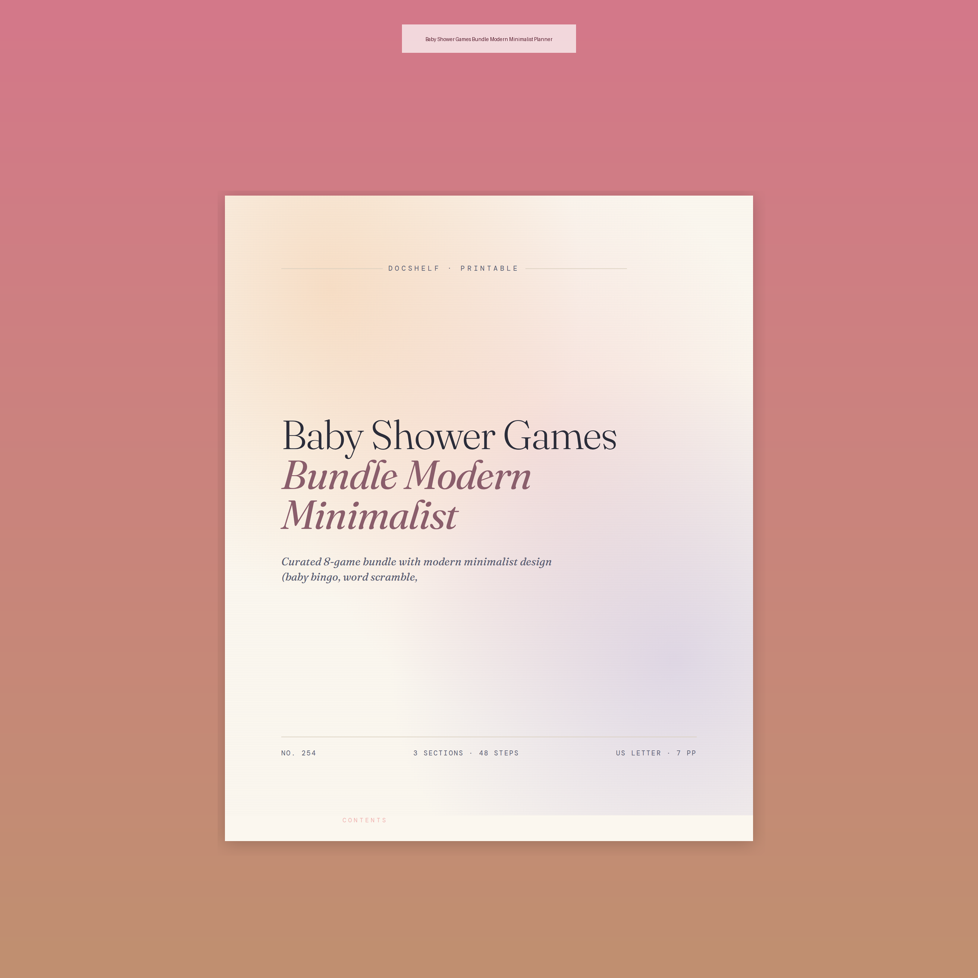 Baby Shower Games Bundle Modern Minimalist Planner