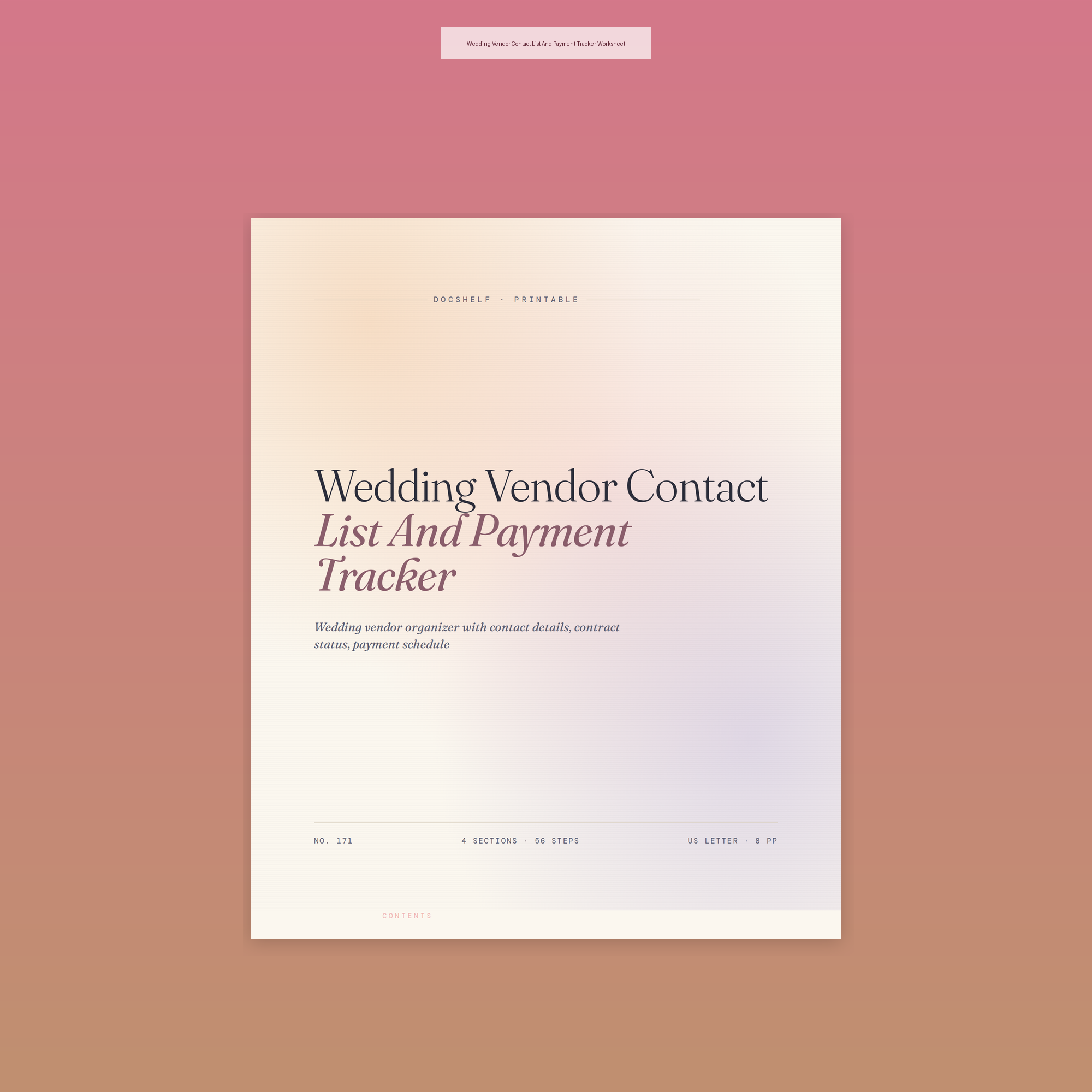 Wedding Vendor Contact List And Payment Tracker Worksheet