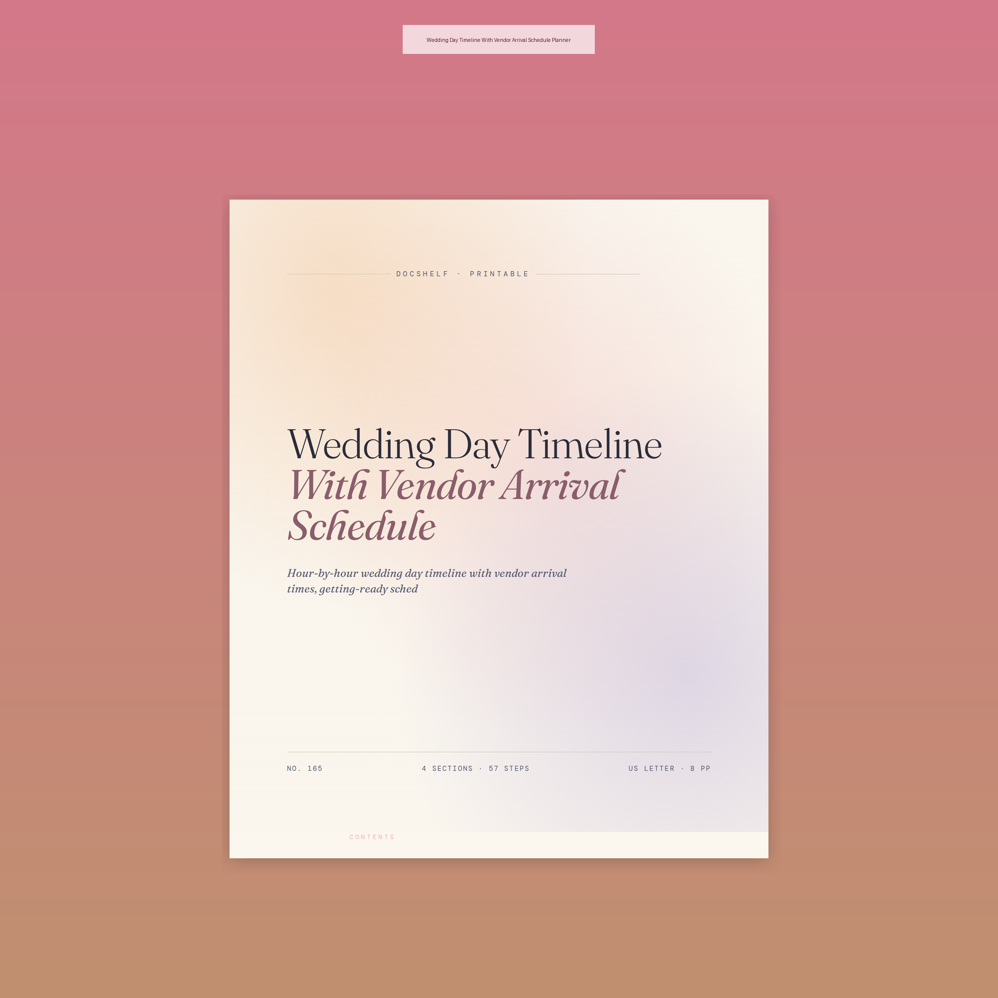 Wedding Day Timeline With Vendor Arrival Schedule Planner