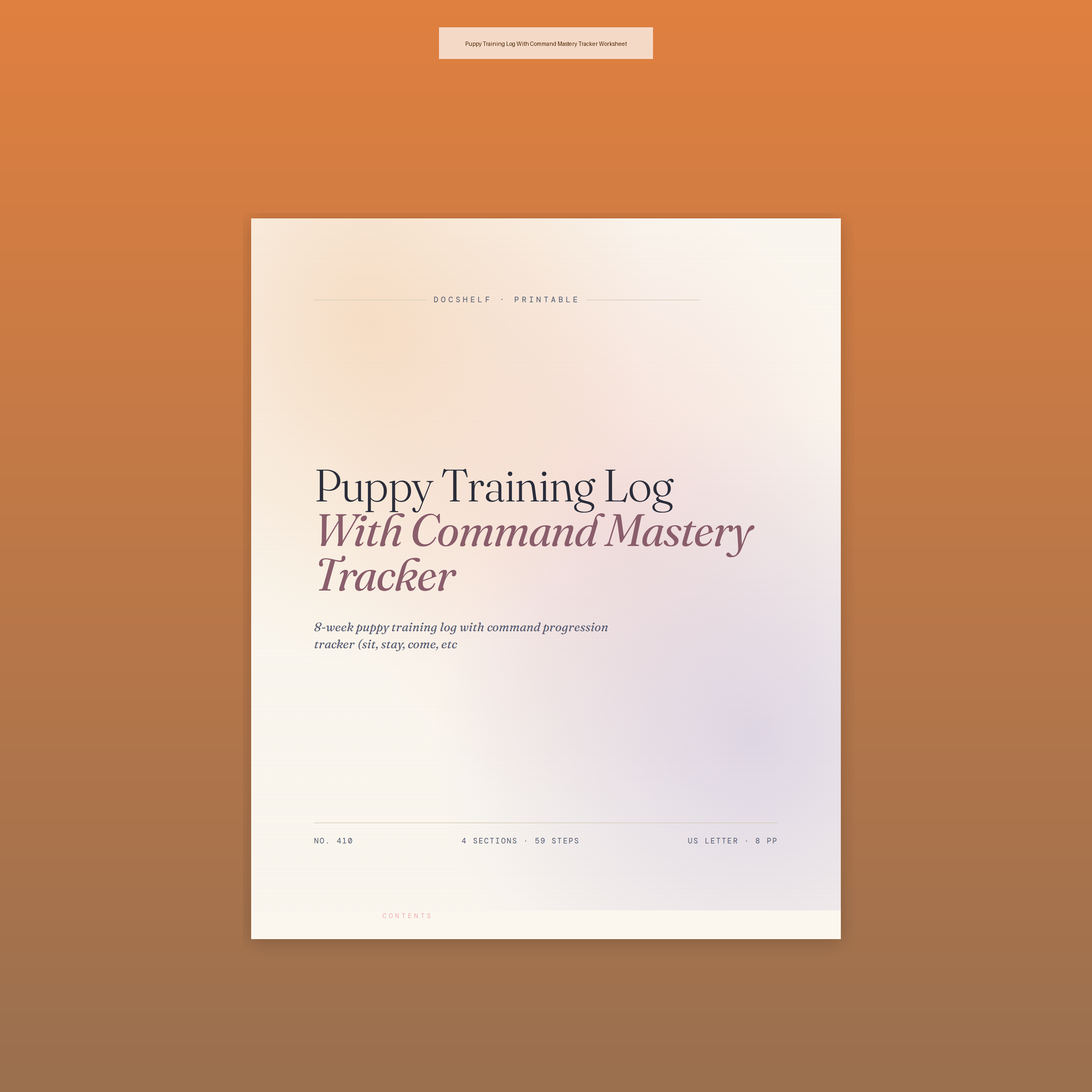 Puppy Training Log With Command Mastery Tracker Worksheet