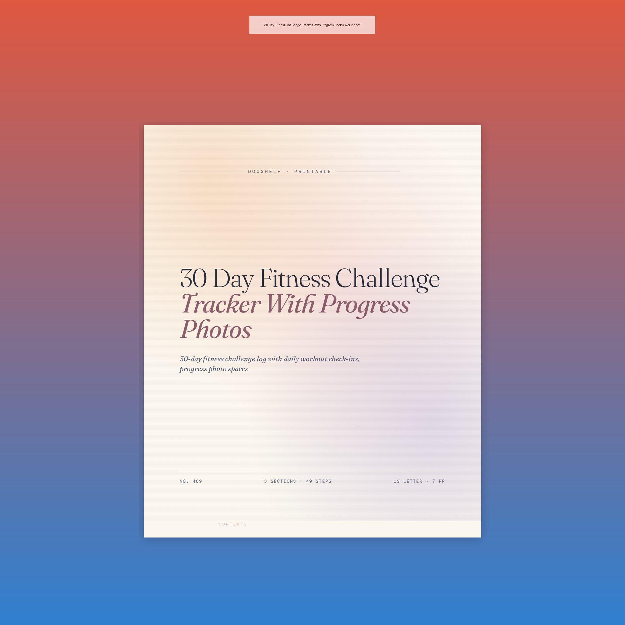 30 Day Fitness Challenge Tracker With Progress Photos Worksheet