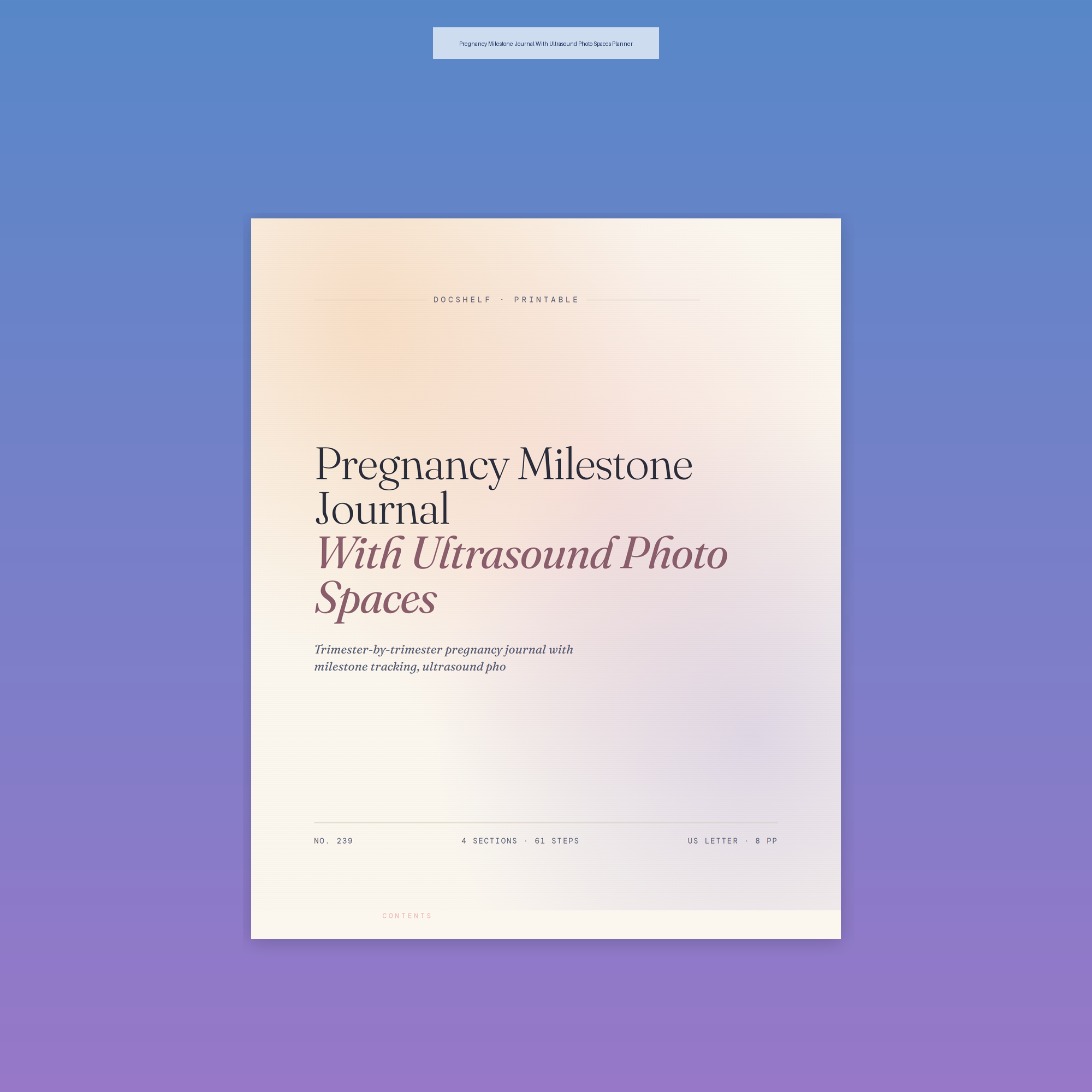 Pregnancy Milestone Journal With Ultrasound Photo Spaces Planner