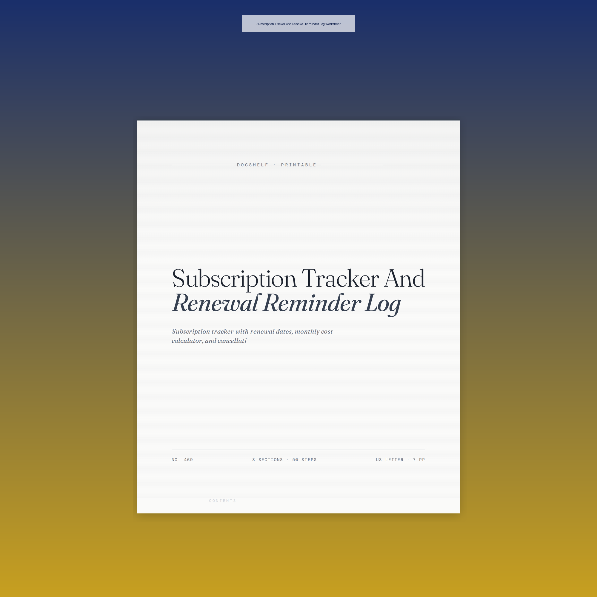 Subscription Tracker And Renewal Reminder Log Worksheet