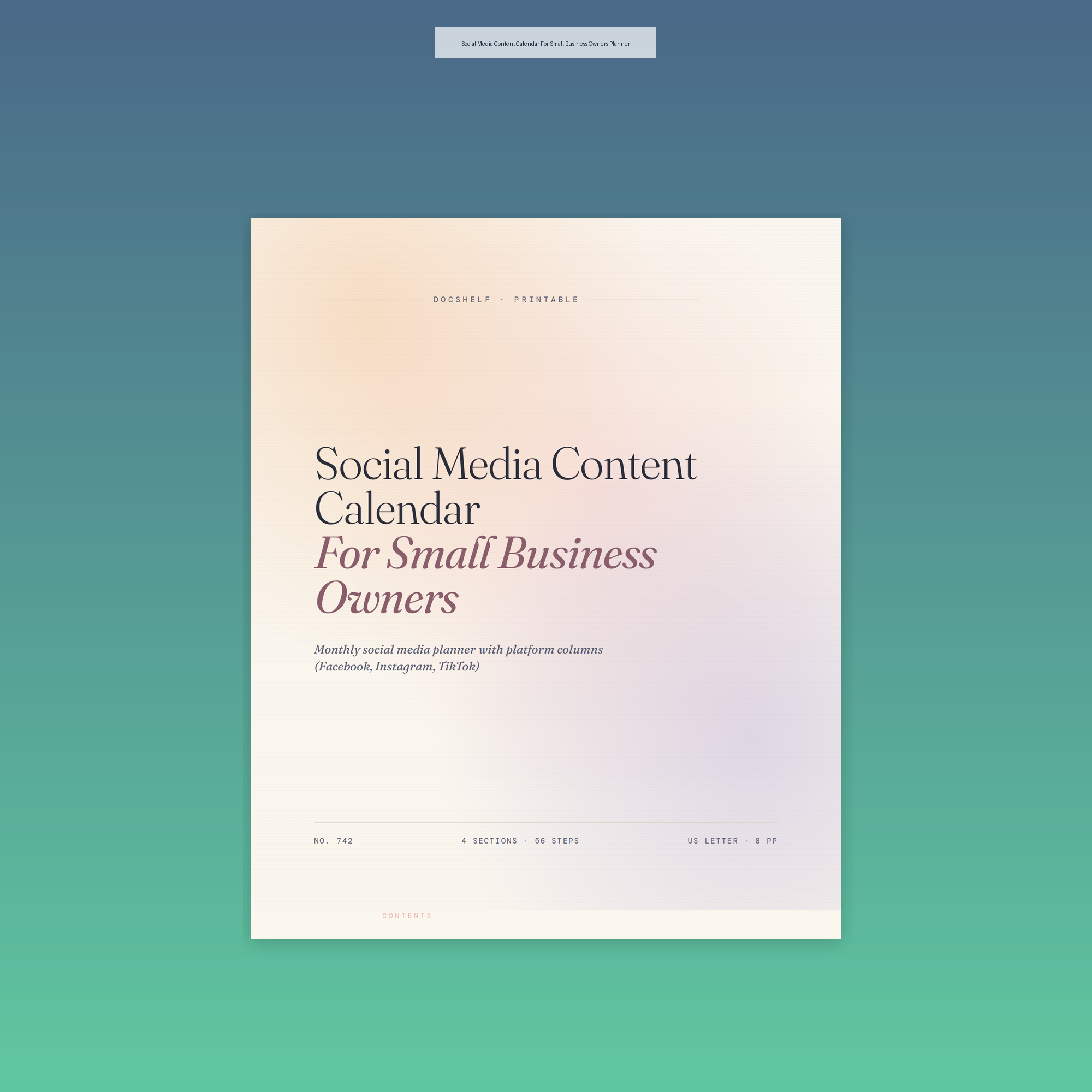Social Media Content Calendar For Small Business Owners Planner