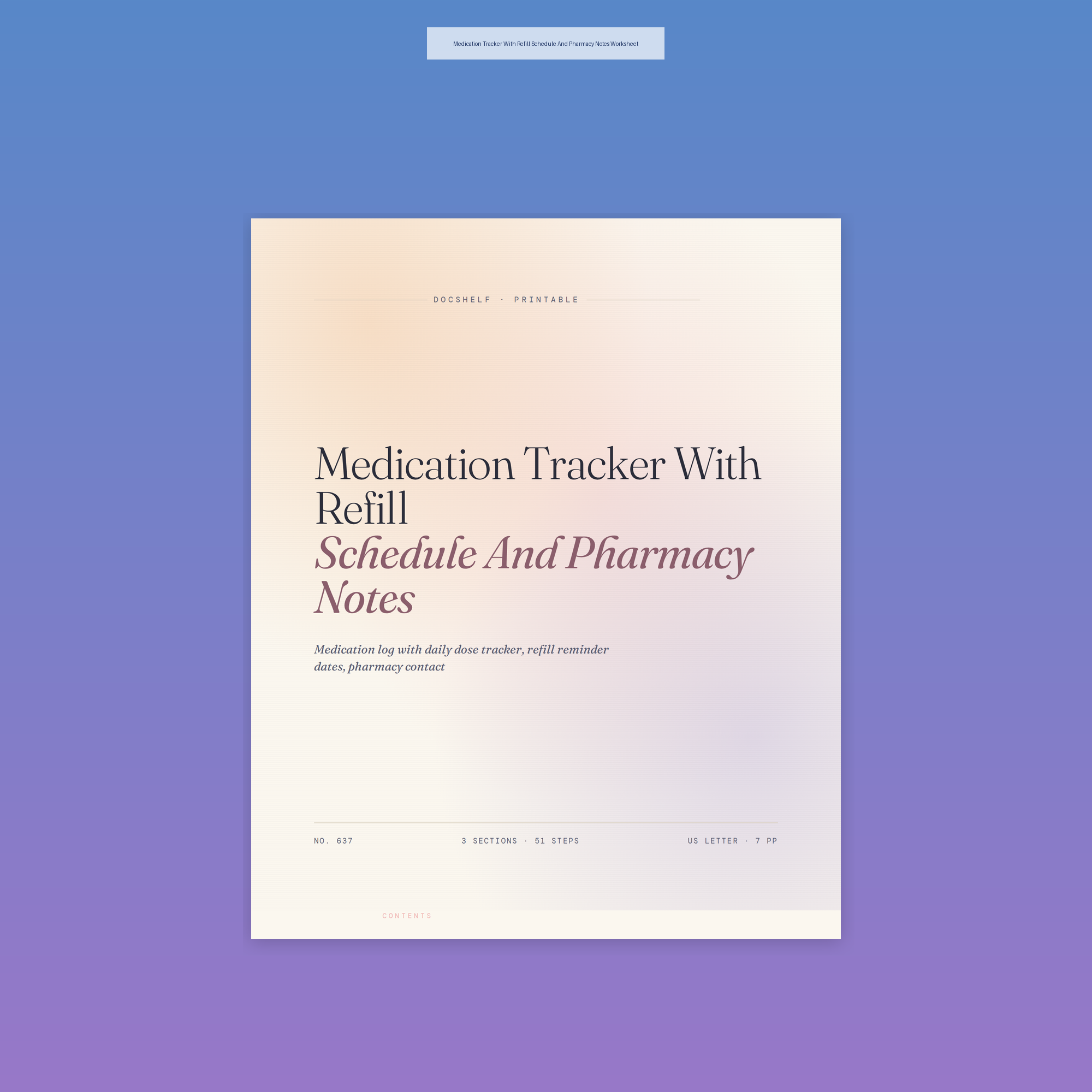 Medication Tracker With Refill Schedule And Pharmacy Notes Worksheet