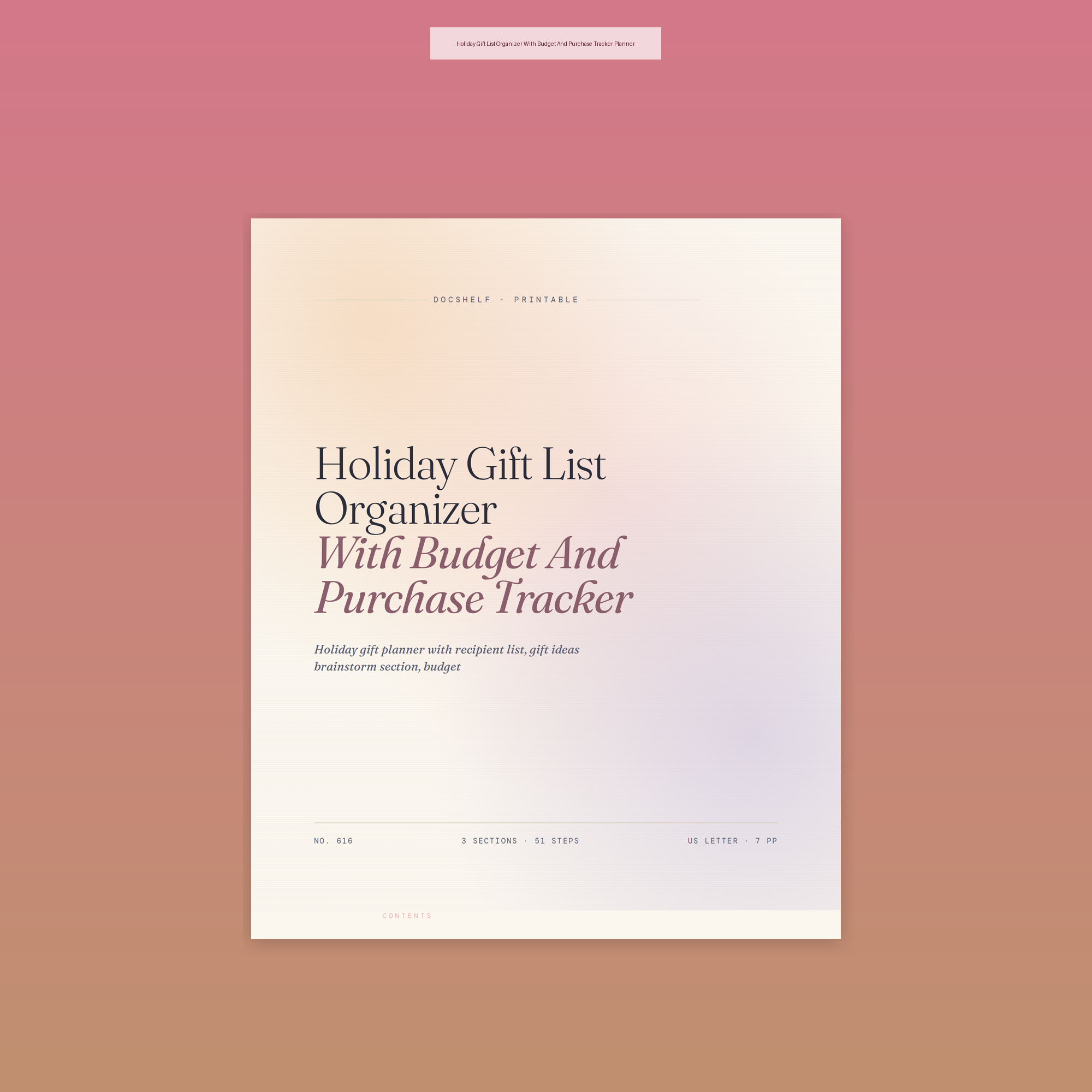 Holiday Gift List Organizer With Budget And Purchase Tracker Planner