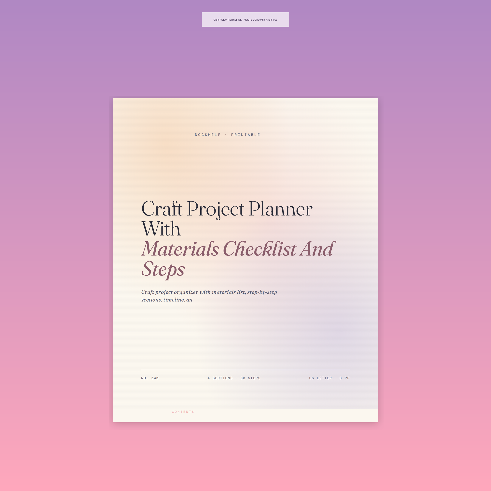 Craft Project Planner With Materials Checklist And Steps