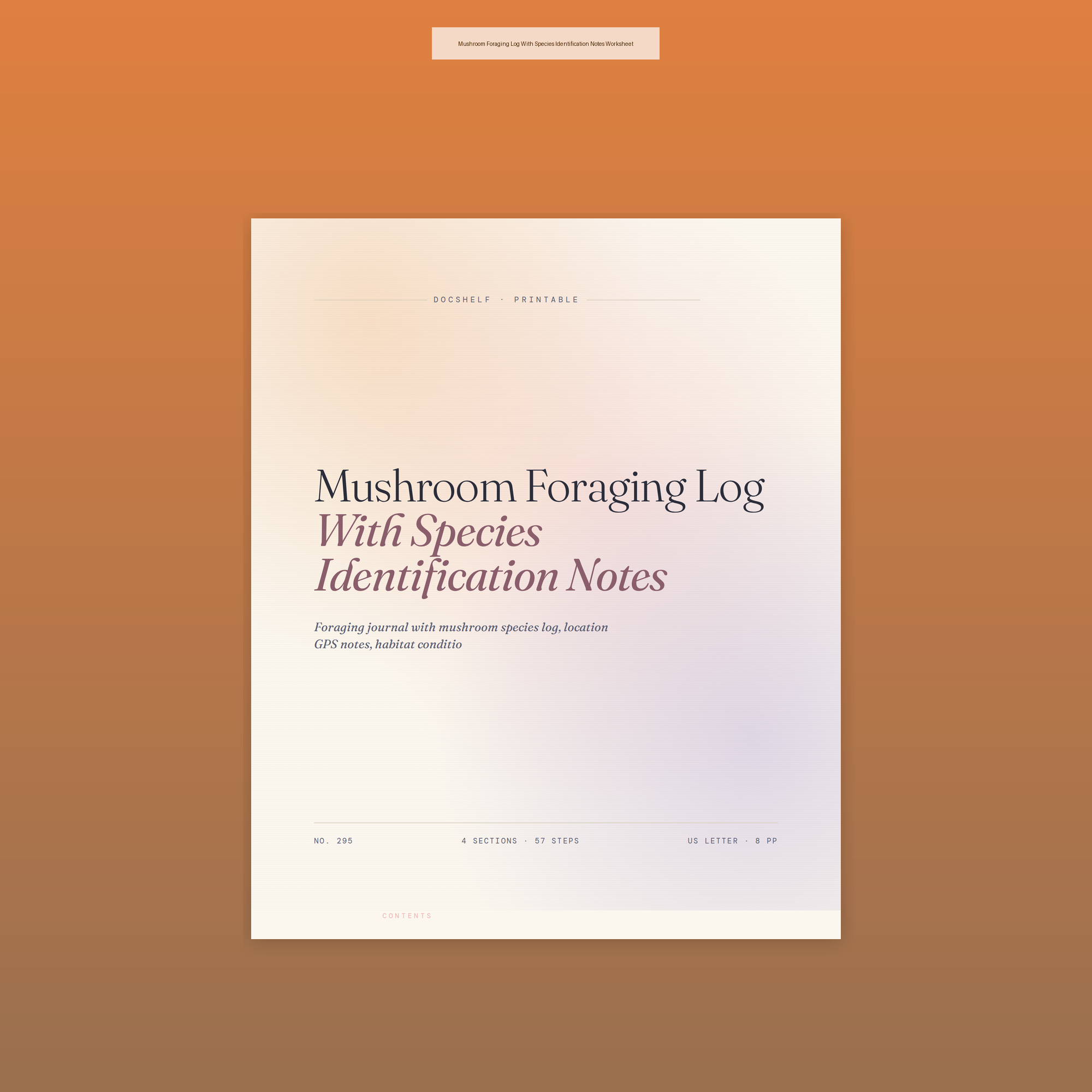 Mushroom Foraging Log With Species Identification Notes Worksheet