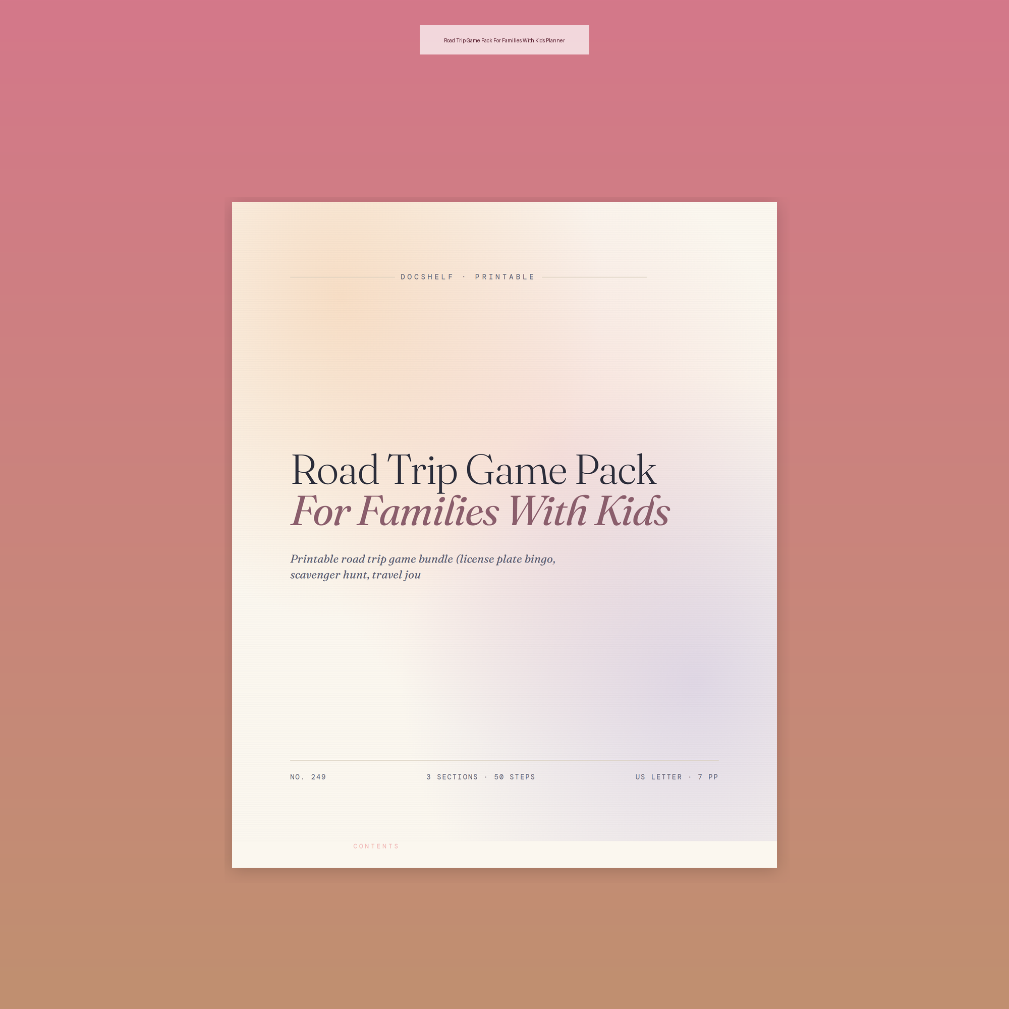 Road Trip Game Pack For Families With Kids Planner