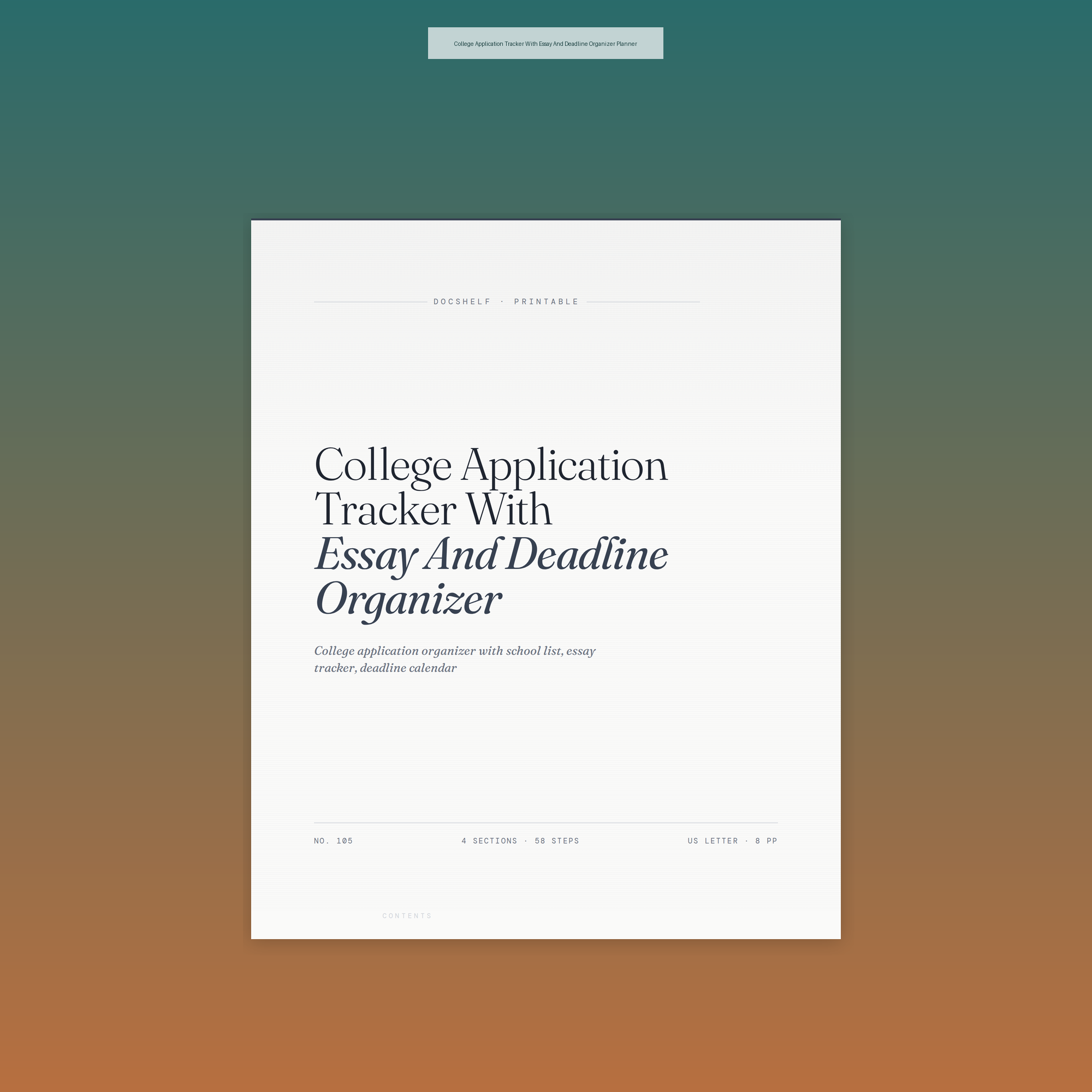 College Application Tracker With Essay And Deadline Organizer Planner