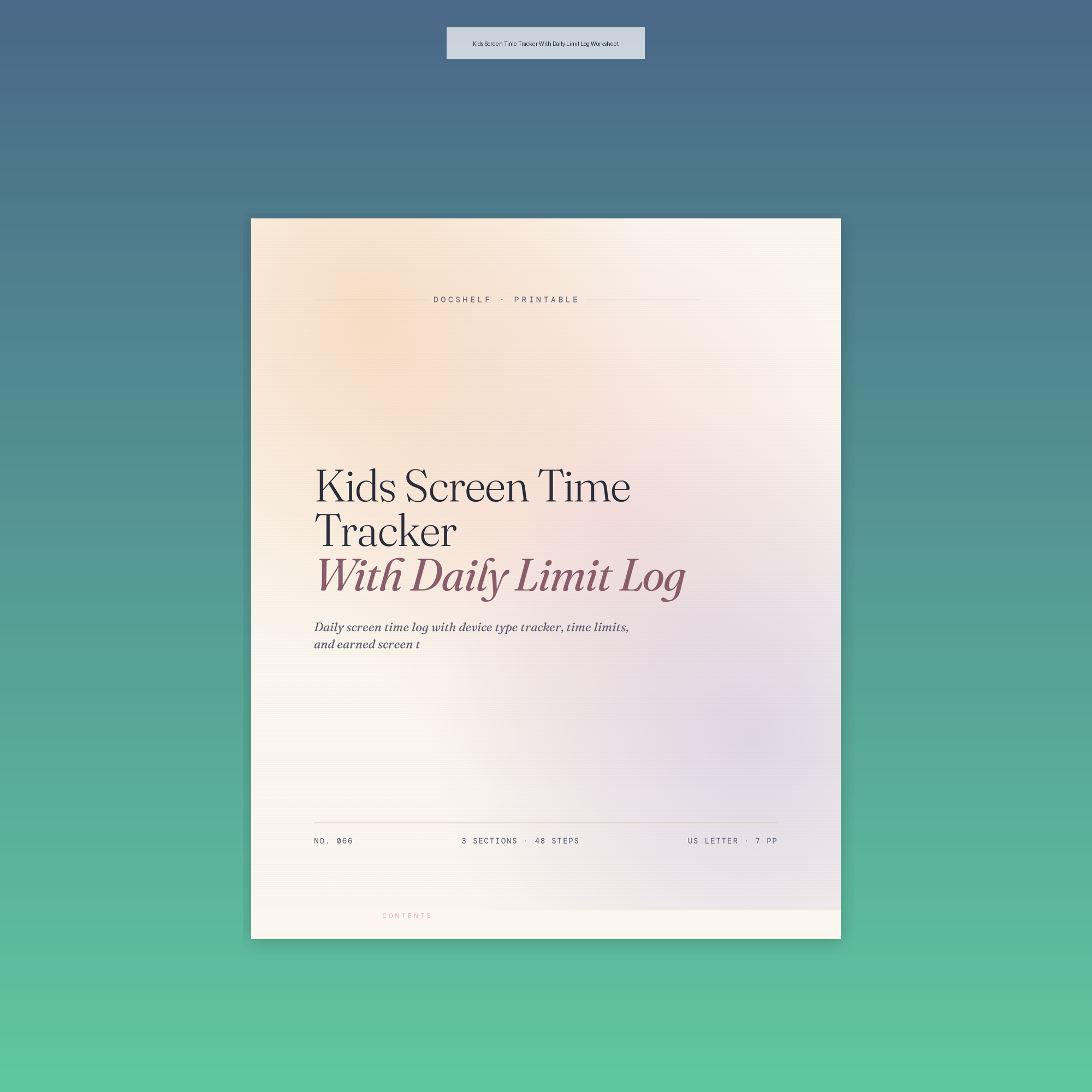 Kids Screen Time Tracker With Daily Limit Log Worksheet