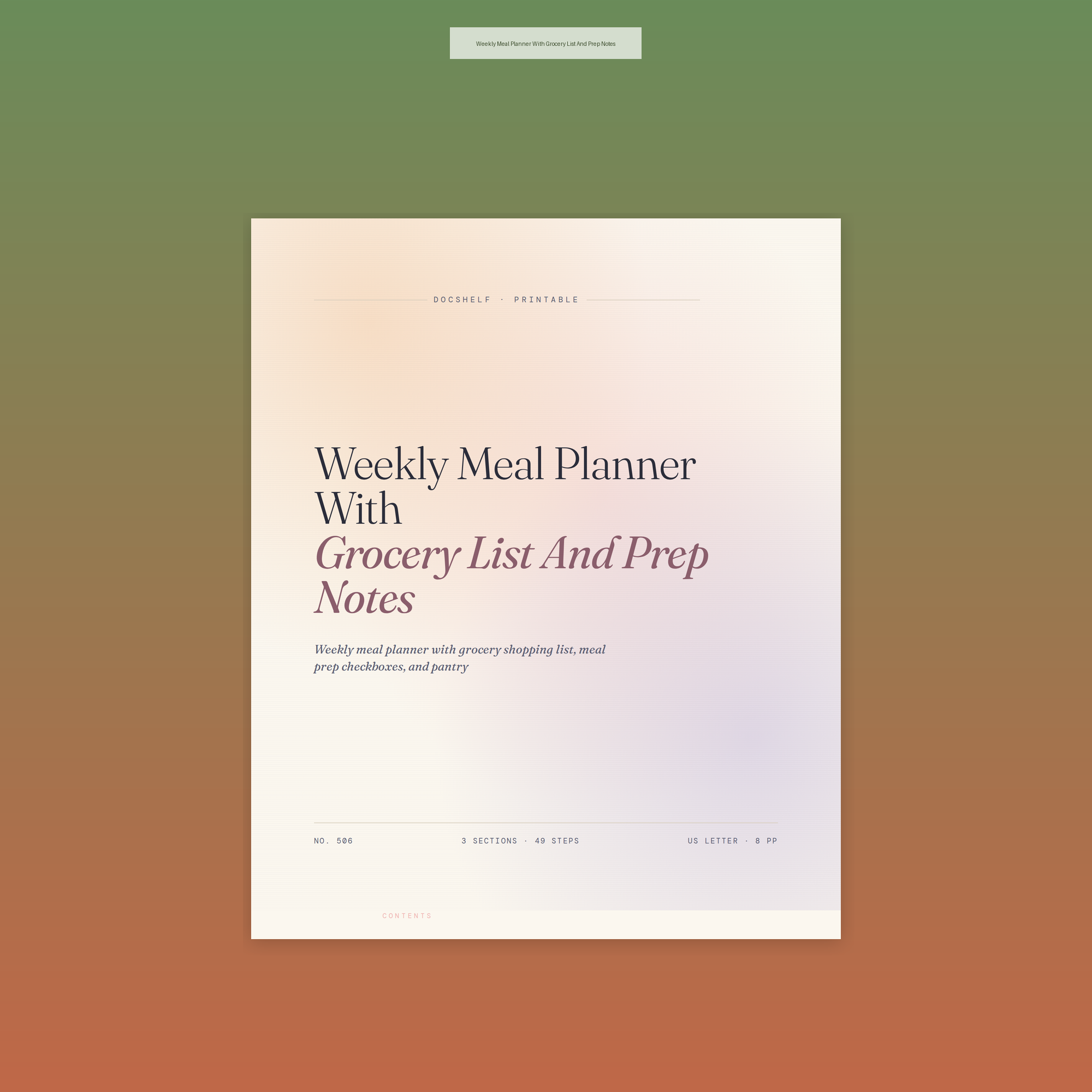 Weekly Meal Planner With Grocery List And Prep Notes