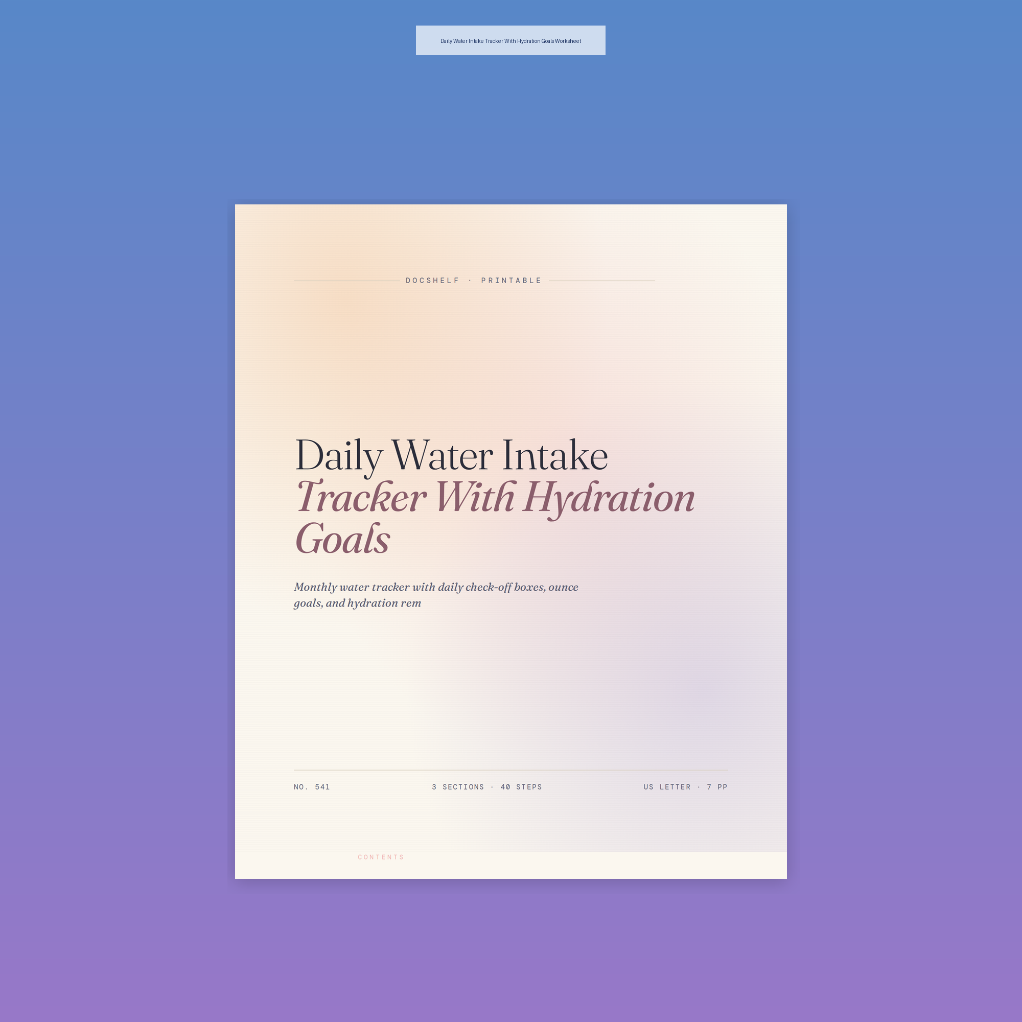 Daily Water Intake Tracker With Hydration Goals Worksheet